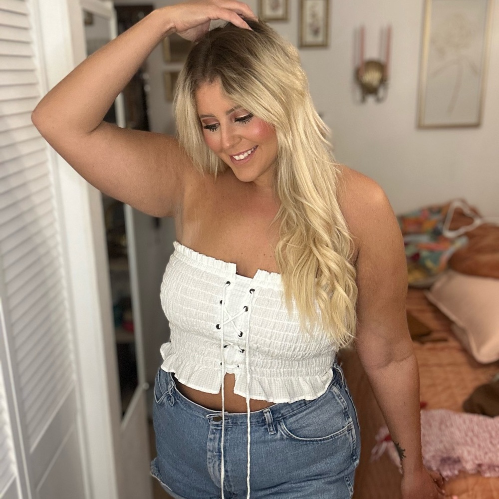 American Eagle Outfitters White Lace-Up Crop Top